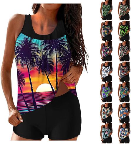 Modest Tankini Swimsuits for Women Tummy Control Two Piece Bathing Suits with Sporty Pockets Swim Shorts in Saudi Arabia
