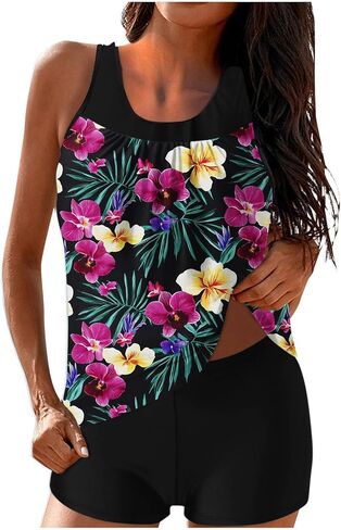 Modest Tankini Swimsuits for Women Tummy Control Two Piece Bathing Suits with Sporty Pockets Swim Shorts in Saudi Arabia