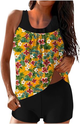 Modest Tankini Swimsuits for Women Tummy Control Two Piece Bathing Suits with Sporty Pockets Swim Shorts in Saudi Arabia