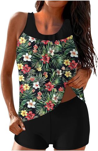 Modest Tankini Swimsuits for Women Tummy Control Two Piece Bathing Suits with Sporty Pockets Swim Shorts in Saudi Arabia