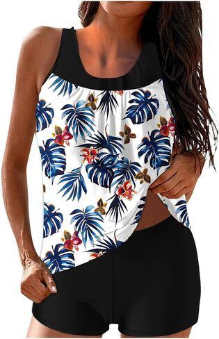 Modest Tankini Swimsuits for Women Tummy Control Two Piece Bathing Suits with Sporty Pockets Swim Shorts in Saudi Arabia