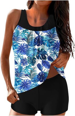 Modest Tankini Swimsuits for Women Tummy Control Two Piece Bathing Suits with Sporty Pockets Swim Shorts in Saudi Arabia