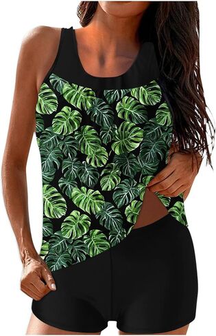 Modest Tankini Swimsuits for Women Tummy Control Two Piece Bathing Suits with Sporty Pockets Swim Shorts in Saudi Arabia