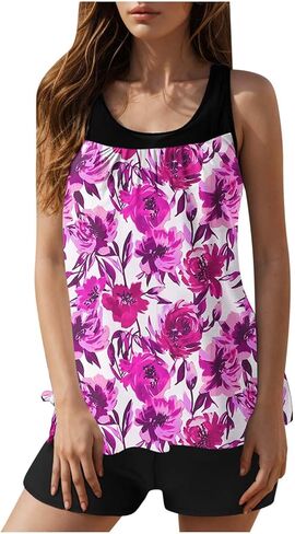 Tankini Swimsuits for Women 2026 Two Piece Bathing Suits Floral Print Tank Top with Boyshorts Modest Swimsuits in Saudi Arabia