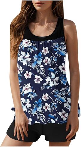 Tankini Swimsuits for Women 2026 Two Piece Bathing Suits Floral Print Tank Top with Boyshorts Modest Swimsuits in Saudi Arabia