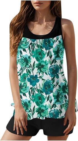 Tankini Swimsuits for Women 2026 Two Piece Bathing Suits Floral Print Tank Top with Boyshorts Modest Swimsuits in Saudi Arabia