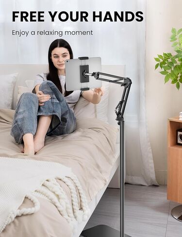 حامل أرضي للكمبيوتر اللوحي، حامل معدني للكمبيوتر اللوحي قابل للدوران 360 درجة، حامل iPad بارتفاع وزاوية قابلين للتعديل، حامل كمبيوتر لوحي عالمي لأجهزة iPad/الهاتف/Kindle/Tabs/القارئات الإلكترونية وجميع أجهزة الشاشة مقاس 4.7~12.9 بوصة in Saudi Arabia