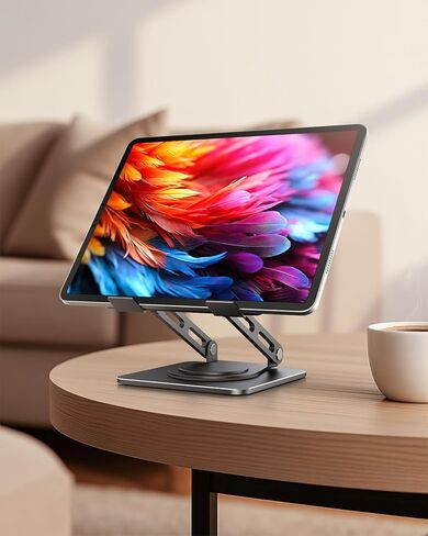 Adjustable Tablet Stand, 360 Rotating iPad Stand with Heavy-Duty Base, Tablet Holder Compatible with 4.0-16.9" Device, 2025 iPad Pro Air Mini, Kindle, Surface Tablet, Portable Monitors - Black in Saudi Arabia