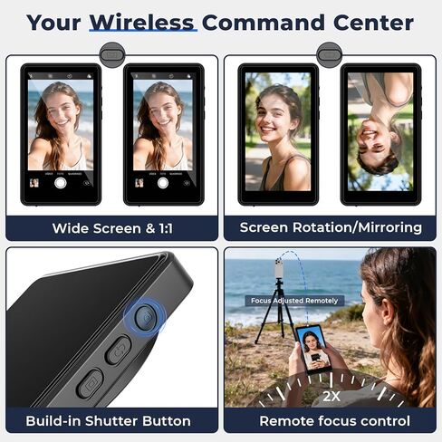 Selfie Monitor Screen for iPhone 17 & Android,Magnetic Wireless 4K Back Camera Monitor with Remote Zoom & Shoot, Built-in Speaker, 1500mAh Battery, for YouTube TikTok Vlogging, Live Stream (Black) in Kuwait