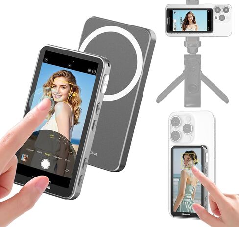Newmowa Magnetic Vlog Selfie Monitor Screen for iPhone, Touchscreen and Zoom Adjustment, Wireless Rear Camera Monitor for Vlog, TikTok, Support 4K 30fps Wireless Recording for iPhone 15/16/17(Grey) in Saudi Arabia