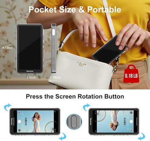 Newmowa Magnetic Vlog Selfie Monitor Screen for iPhone, Touchscreen and Zoom Adjustment, Wireless Rear Camera Monitor for Vlog, TikTok, Support 4K 30fps Wireless Recording for iPhone 15/16/17(Grey) in Saudi Arabia