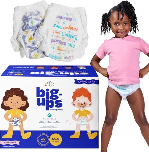 سروال تدريب على استخدام المرحاض من The Happy Hues Big-Ups 4T-5T (38-50 رطلاً) - سروال تدريب للجنسين مع نعومة زبدة الشيا وحماية من التسرب وجوانب سهلة التمزيق - سروال تدريب على استخدام المرحاض للأطفال الصغار - 42 قطعة in Kuwait