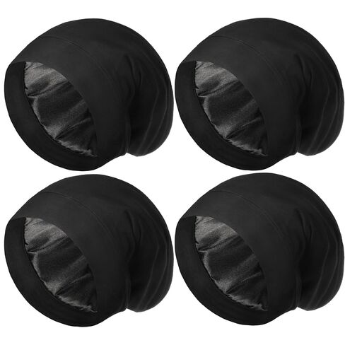 Geyoga 4 Pcs Satin Lined Sleep Bonnets Silk Sleep Caps Slouchy Beanie Hat Sleeping Head Wrap for Curly Protection Men Women(Dark Colors) in Kuwait