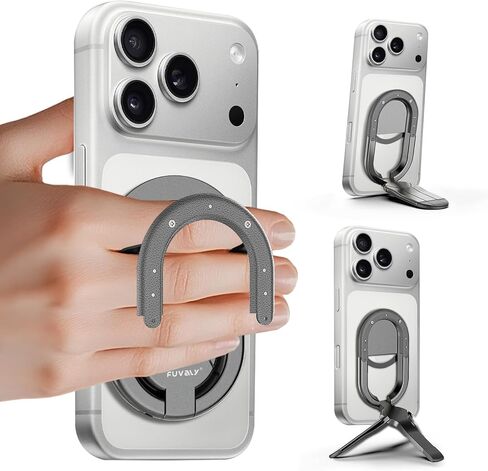 [جديد 2025] قبضة هاتف مغناطيسية من FUVALY لحوامل الهاتف الثلاثية MagSafe 4 في 1، حامل حلقة الهاتف لهاتف iPhone 17/16/15/14 Pro&Android (أسود) in Kuwait