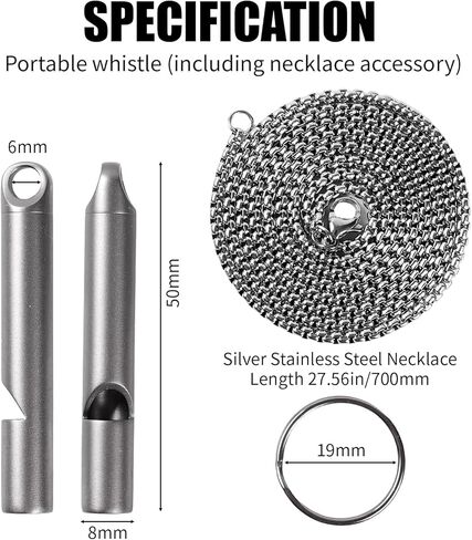 Titanium Emergency Whistle, Gray, 2 Inches Length, 120db Loud Safety Whistle with Necklace Chain, for Survival, Hiking, Camping, Pet Training in Saudi Arabia