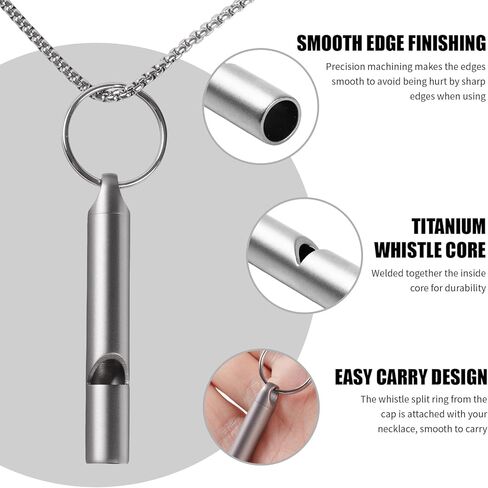Titanium Emergency Whistle, Gray, 2 Inches Length, 120db Loud Safety Whistle with Necklace Chain, for Survival, Hiking, Camping, Pet Training in Saudi Arabia