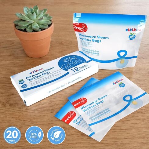 Microwave Steam Sterilizer Bags 12pc for Baby Bottles, Soothers, in Kuwait
