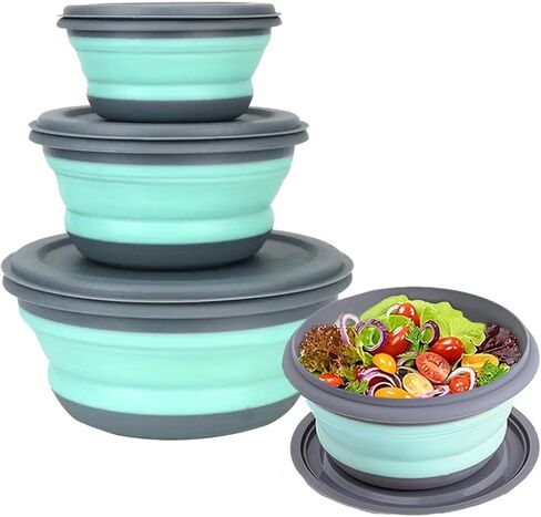 3Pcs Folding Camping Bowl Sets, Portable Silicone Bowl with Lid, Portable Salad Bowl, Folding Lunch Box for Camping, Hiking, Kitchen in Saudi Arabia