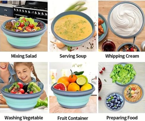 3Pcs Folding Camping Bowl Sets, Portable Silicone Bowl with Lid, Portable Salad Bowl, Folding Lunch Box for Camping, Hiking, Kitchen in Saudi Arabia