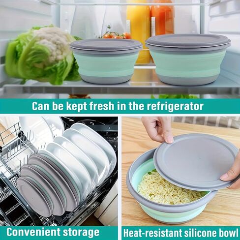 3Pcs Folding Camping Bowl Sets, Portable Silicone Bowl with Lid, Portable Salad Bowl, Folding Lunch Box for Camping, Hiking, Kitchen in Saudi Arabia