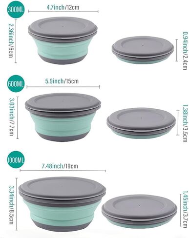 3Pcs Folding Camping Bowl Sets, Portable Silicone Bowl with Lid, Portable Salad Bowl, Folding Lunch Box for Camping, Hiking, Kitchen in Saudi Arabia