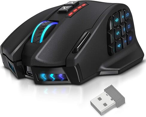 ماوس ألعاب UtechSmart Venus Pro RGB لاسلكي MMO، مستشعر بصري 16000 نقطة في البوصة، تقنية نقل 2.4 جيجا هرتز، تصميم مريح، إضاءة كروما RGB 16 ميجا، 16 زرًا قابلاً للبرمجة، حتى 70 ساعة in Kuwait