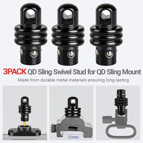 QD Sling Swivel Stud لتركيب حبال ذو نقطتين مع زر جميع المعادن باللون الأسود 3PCS in Saudi Arabia