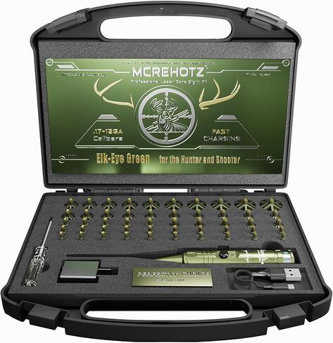 مجموعة ليزر Bore Sight القابلة لإعادة الشحن بشكل فائق: منظار ليزر أخضر احترافي مزود بـ 50 محولًا (0.17-12 GA) - تصفير سريع للبندقية والمسدس | موثوقة | يناسب جميع الأسلحة | هدية رائعة in Kuwait
