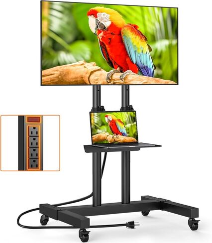 Mobile TV Stand with Power Outlet for 23-65 Inch TVs up to 88 lbs | Tilt Rolling TV Cart with Height Adjustment & Locking Wheels, Portable TV Stand for Bedroom, Office, Max VESA 400x400mm in Saudi Arabia