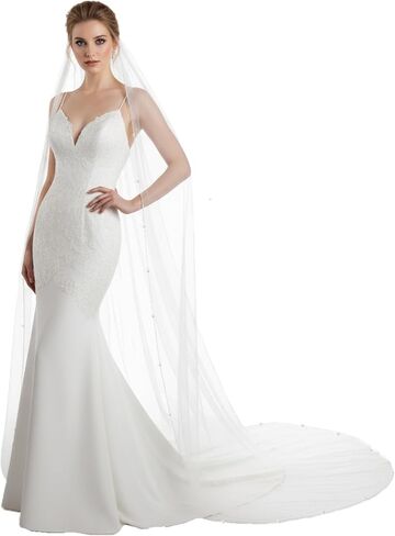 Wedding Veil Pearls Beaded Edge 1 Tier Soft Tulle Bridal Veil with Comb Four sizes in Saudi Arabia