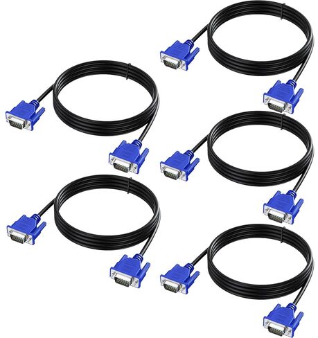 كابل VGA بطول 5 أقدام 5 حزم، ذكر VGA إلى VGA ذكر كابل محول الكمبيوتر HD15 1080P Full HD عالي الدقة لجهاز عرض الكمبيوتر التلفزيوني - أزرق in Kuwait