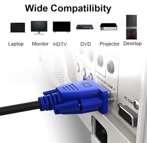 كابل VGA بطول 5 أقدام 5 حزم، ذكر VGA إلى VGA ذكر كابل محول الكمبيوتر HD15 1080P Full HD عالي الدقة لجهاز عرض الكمبيوتر التلفزيوني - أزرق in Kuwait
