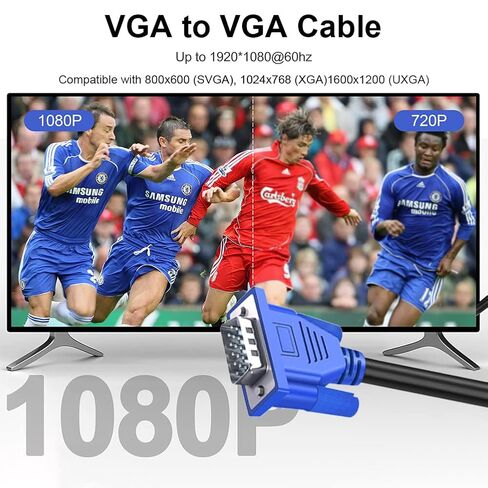 كابل VGA بطول 5 أقدام 5 حزم، ذكر VGA إلى VGA ذكر كابل محول الكمبيوتر HD15 1080P Full HD عالي الدقة لجهاز عرض الكمبيوتر التلفزيوني - أزرق in Kuwait
