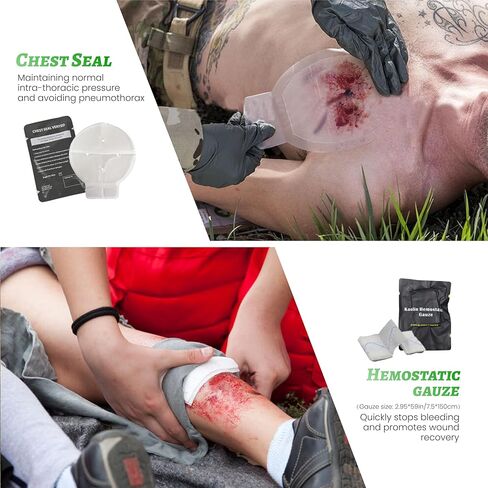 IFAK Trauma First Aid Kit, Hemostatic Gauze to Control Severe Bleeding, 6" Israel Compression Bandages, Emergency Wound Closures Adhesive Bandages, Deep Green (Black) in Saudi Arabia