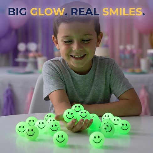 Bedwina Bulk Bouncy Balls Glow in The Dark - 144 Pcs (1inch / 27mm) Diameter, High Bouncing, Small Rubber Smile Face Bouncing Balls for Kids, Vending Machines, Party Favor in Saudi Arabia
