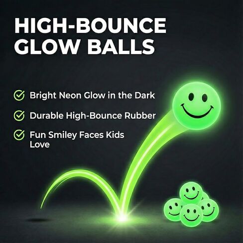 Bedwina Bulk Bouncy Balls Glow in The Dark - 144 Pcs (1inch / 27mm) Diameter, High Bouncing, Small Rubber Smile Face Bouncing Balls for Kids, Vending Machines, Party Favor in Saudi Arabia