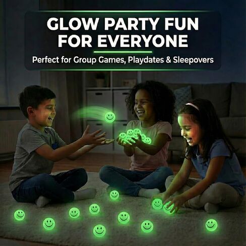 Bedwina Bulk Bouncy Balls Glow in The Dark - 144 Pcs (1inch / 27mm) Diameter, High Bouncing, Small Rubber Smile Face Bouncing Balls for Kids, Vending Machines, Party Favor in Saudi Arabia