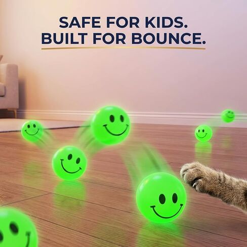 Bedwina Bulk Bouncy Balls Glow in The Dark - 144 Pcs (1inch / 27mm) Diameter, High Bouncing, Small Rubber Smile Face Bouncing Balls for Kids, Vending Machines, Party Favor in Saudi Arabia