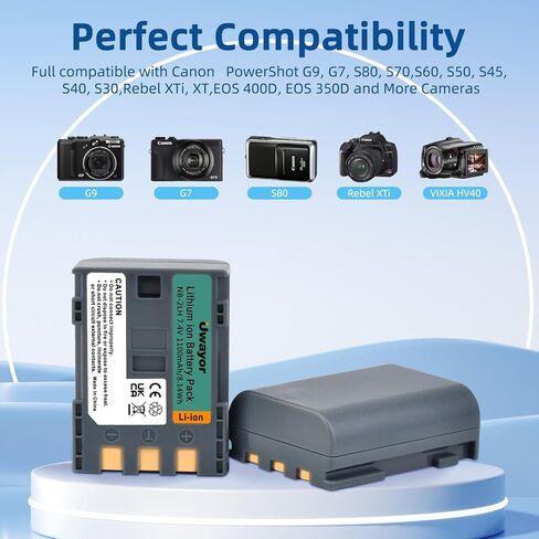 NB-2L NB-2LH Battery 2 Pack and Dual Charger for Canon Digital Rebel XT XTi PowerShot G7 G9 S70 S80 S60 S50 S30 S40 S45 DC420 DC410 EOS 400D 350D VIXIA HF R10 Elura 40 50 60 in Saudi Arabia