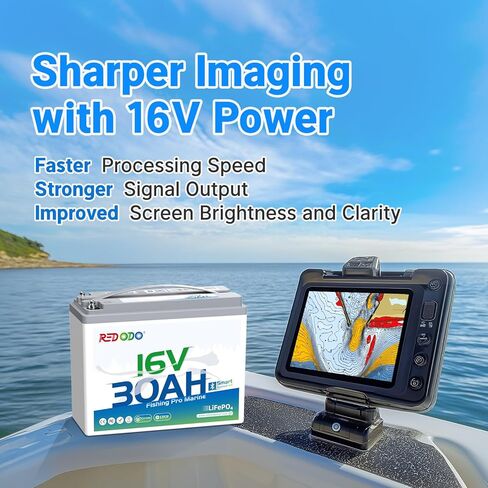 Redodo 16V 30Ah Bluetooth Lithium Marine Battery and 18.4V 10A Charger Set, Low-Temp Cutoff Protections, Perfect for Marine Devices Such as Sonar, Radar, GPS, Fish Finder in Saudi Arabia