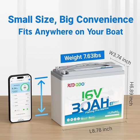 Redodo 16V 30Ah Bluetooth Lithium Marine Battery and 18.4V 10A Charger Set, Low-Temp Cutoff Protections, Perfect for Marine Devices Such as Sonar, Radar, GPS, Fish Finder in Saudi Arabia