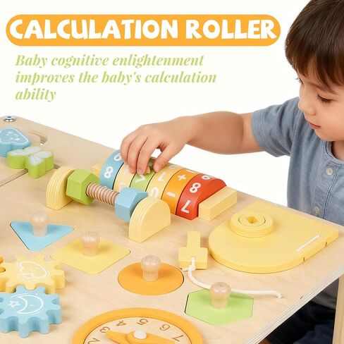 طاولة أنشطة خشبية للأطفال الصغار - مركز أنشطة مونتيسوري متعدد الألوان 8 في 1 ومكعب أنشطة للأطفال مع متاهة من الخرز، وفارز الأشكال، والتروس، وألعاب الرياضيات والساعة، هدية تعليمية للأولاد والبنات بعمر عام واحد in Kuwait
