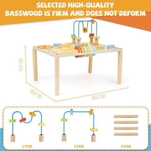 طاولة أنشطة خشبية للأطفال الصغار - مركز أنشطة مونتيسوري متعدد الألوان 8 في 1 ومكعب أنشطة للأطفال مع متاهة من الخرز، وفارز الأشكال، والتروس، وألعاب الرياضيات والساعة، هدية تعليمية للأولاد والبنات بعمر عام واحد in Kuwait