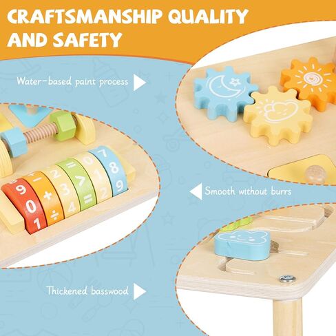 طاولة أنشطة خشبية للأطفال الصغار - مركز أنشطة مونتيسوري متعدد الألوان 8 في 1 ومكعب أنشطة للأطفال مع متاهة من الخرز، وفارز الأشكال، والتروس، وألعاب الرياضيات والساعة، هدية تعليمية للأولاد والبنات بعمر عام واحد in Kuwait