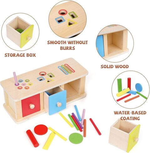 ألعاب مونتيسوري، ألعاب خشبية لفرز الألوان، صندوق دائم مع صناديق بأدراج، صندوق للعملات المعدنية، مكعب للأنشطة التعليمية، فارز الأشكال الحسية، لعبة تعليمية لألعاب مطابقة المحركات الدقيقة للأطفال الأولاد والبنات هدية in Kuwait