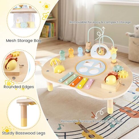Costzon Activity Table for 1 Year Old, 7-in-1 Wooden Montessori Toys with Fishing Game, Bead Maze, Xylophone & More, Baby Sensory Toys for 12 Months+ Toddlers Boys Girls, Ideal Birthday in Saudi Arabia