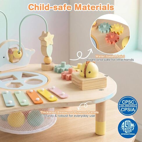 Costzon Activity Table for 1 Year Old, 7-in-1 Wooden Montessori Toys with Fishing Game, Bead Maze, Xylophone & More, Baby Sensory Toys for 12 Months+ Toddlers Boys Girls, Ideal Birthday in Saudi Arabia