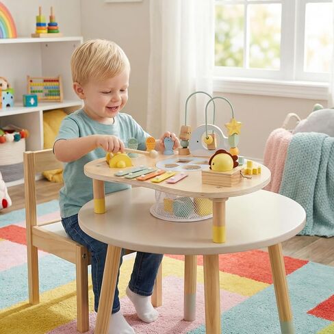 Costzon Activity Table for 1 Year Old, 7-in-1 Wooden Montessori Toys with Fishing Game, Bead Maze, Xylophone & More, Baby Sensory Toys for 12 Months+ Toddlers Boys Girls, Ideal Birthday in Saudi Arabia