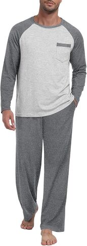 Mens Pajama Set Pjs Sleepwear Lightweight Long Sleeve Pjs Soft Comfy Sleep Set With Pocket in Saudi Arabia