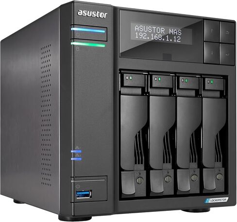 Asustor Lockerstor 4 Gen2+ AS6704T v2 4 Bay NAS Storage, Intel Quad-Core 2.0GHz CPU, Dual 5GbE Ports, 4GB RAM DDR4, 4 M.2 SSD Slots, HDMI, Network Attached Storage (Diskless) in Saudi Arabia